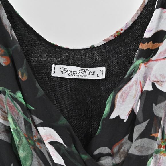 ELENA BALDI Silk Maxi Dress Size L Black Floral Chiffon‎ Sleeveless V Neck Italy - Picture 6 of 13